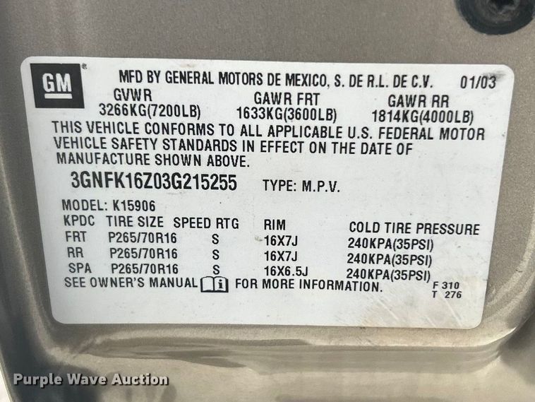 image for item FC5192 2003 Chevrolet Suburban  SUV