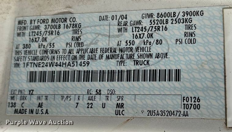 image for item FG0060 2004 Ford E250 van