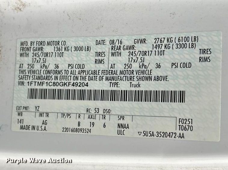 image for item FG0121 2016 Ford F150 pickup truck