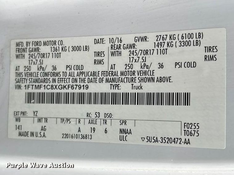 image for item FG0123 2016 Ford F150 pickup truck