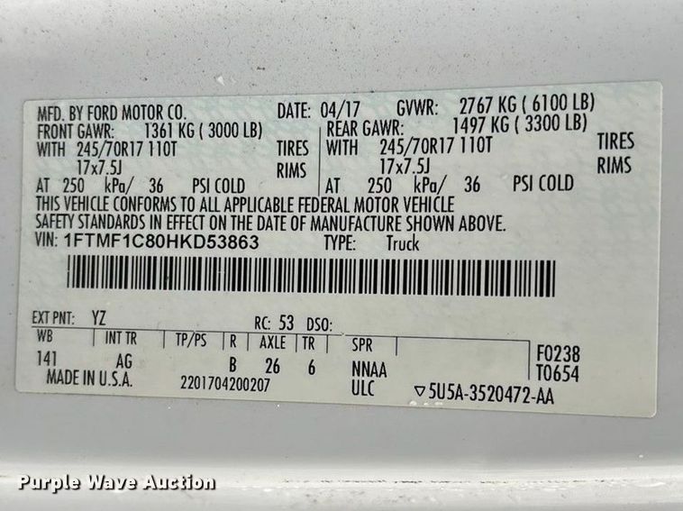 image for item FG0124 2017 Ford F150 pickup truck