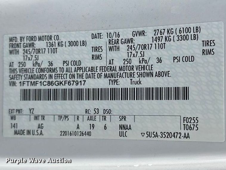 image for item FG0125 2016 Ford F150 pickup truck