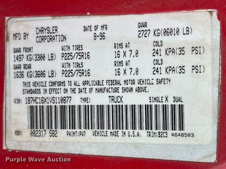 image for item FG0141 1997 Dodge Ram 1500 pickup truck