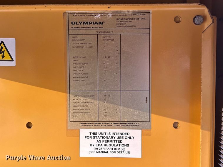 image for item FG2782 2000 Caterpillar G25F1S generator