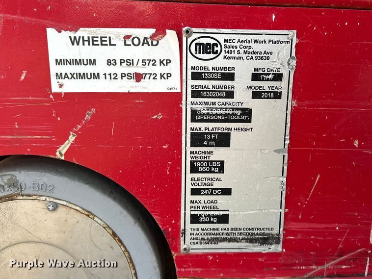 image for item FG2783 2018 MEC 1330SE scissor lift