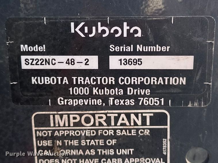 image for item FG2787 2022 Kubota SZ22-48 ZTR lawn mower
