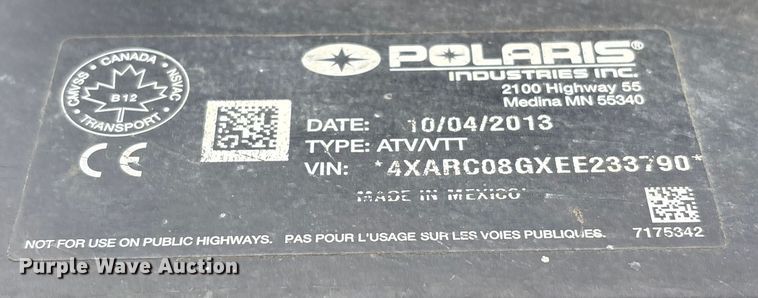 image for item FK1074 2014 Polaris Ranger EV utility vehicle