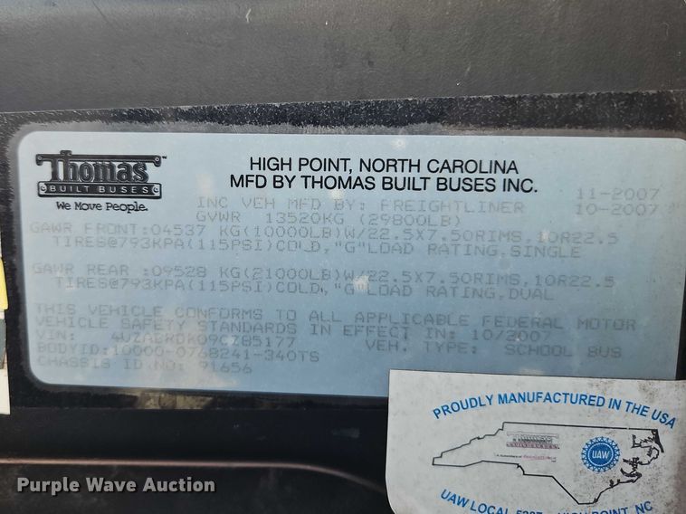 image for item FN5588 2009 Thomas Built school bus