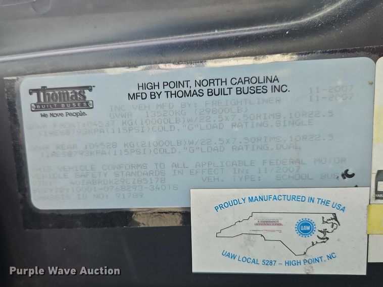 image for item FN5589 2009 Thomas Built school bus