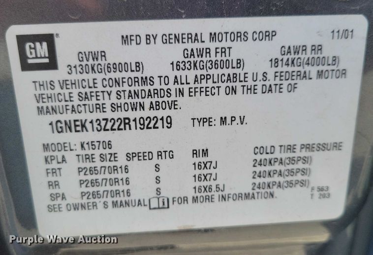 image for item NK9835 2002 Chevrolet Tahoe SUV