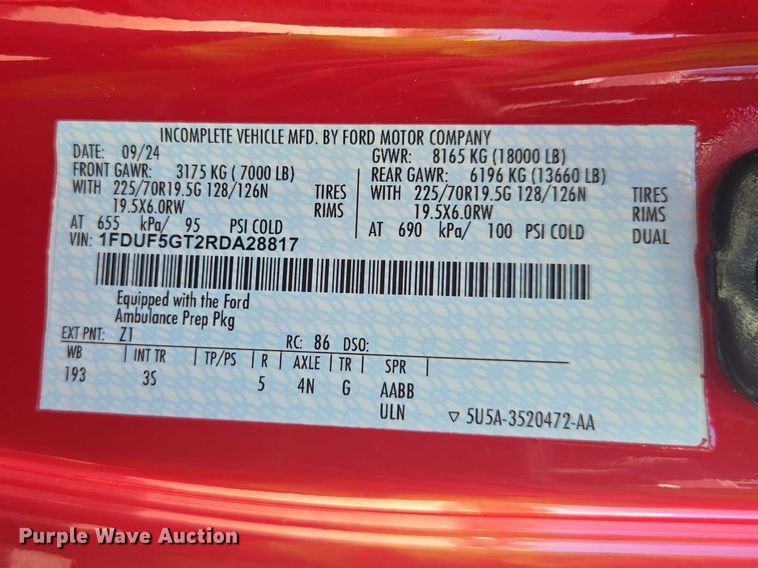 image for item YA2584 2024 Ford F550 Super Duty ambulance