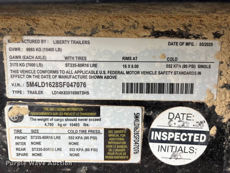 image for item YA2750 2025 Liberty LD14K83X16B8TSHS dump trailer