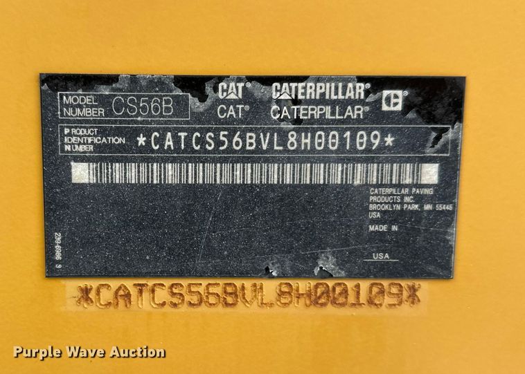 image for item FK1537 2012 Caterpillar CS56B single drum vibratory roller