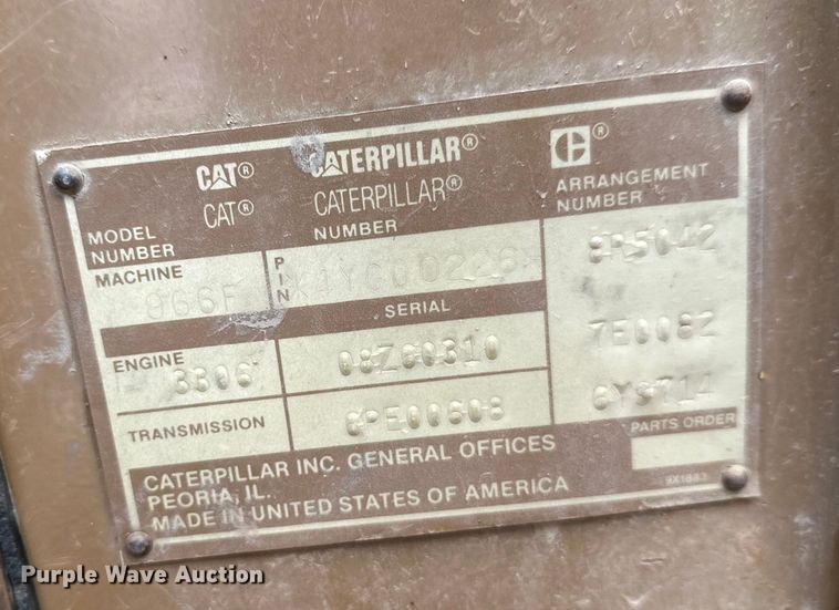 image for item FK1539 1990 Caterpillar 966F wheel loader