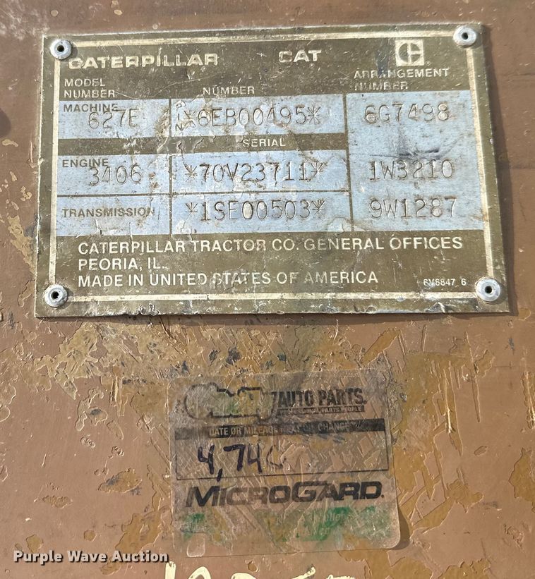 image for item FK1542 1987 Caterpillar 627E conventional scraper 