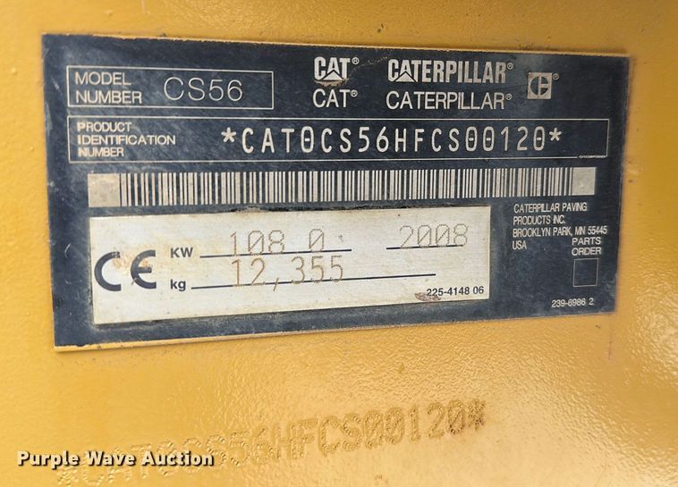 image for item FK1546 2008 Caterpillar CS56 single drum vibratory roller