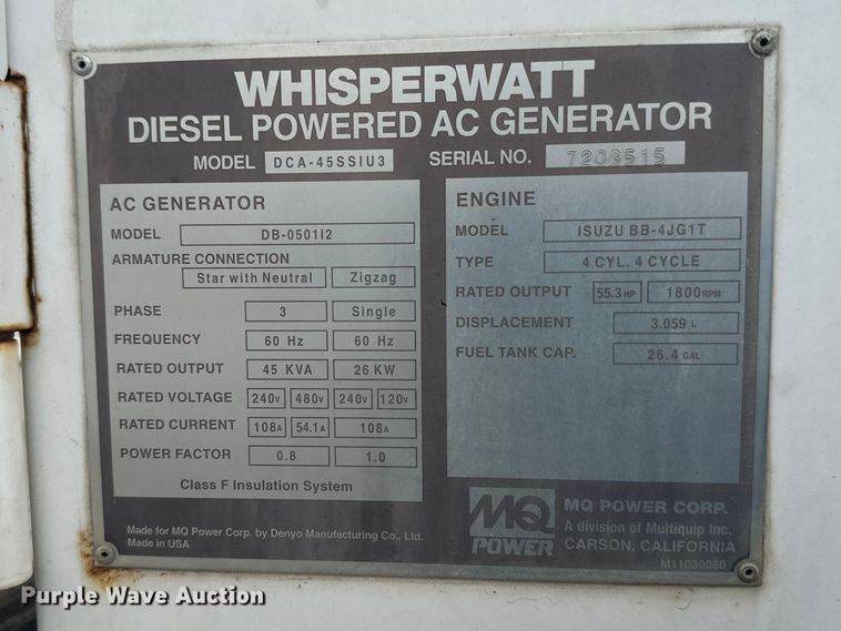 image for item FK1552 Multi quip DCA45SSIU3 generator