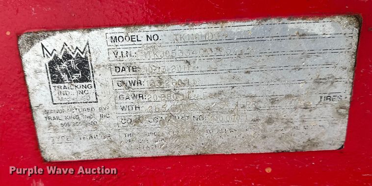 image for item FK1663 2012 Trail King Industries TK110HDGH533 lowboy equipment trailer