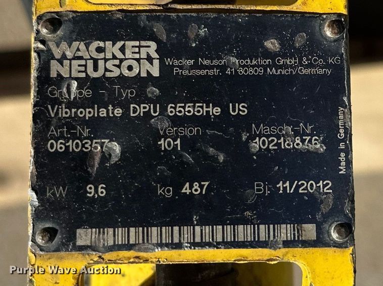 image for item FK1746 2012 Wacker Neuson Vibroplate DPU 6555HE plate compactor