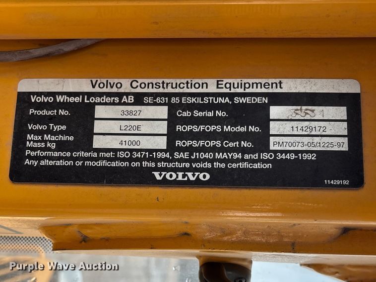 image for item DT0064 2007 Volvo L220E wheel loader