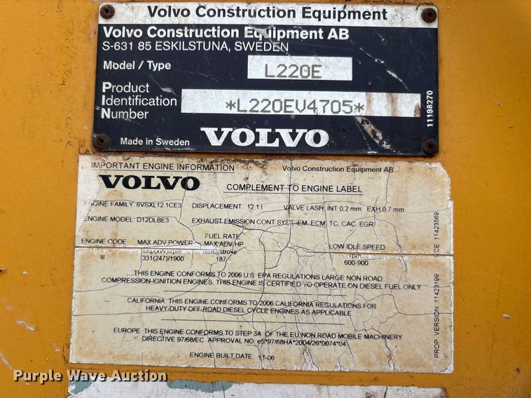 image for item DT0064 2007 Volvo L220E wheel loader