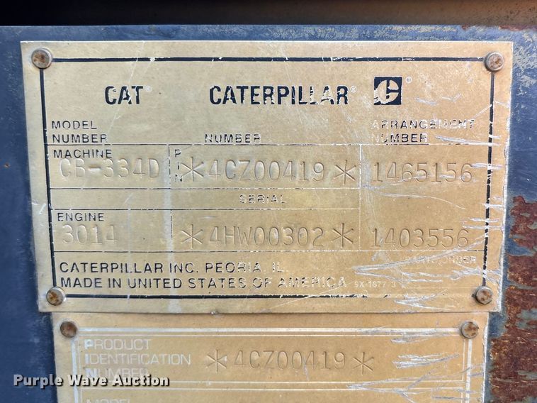 image for item DT0079 2000 Caterpillar CB-334D double drum vibratory roller