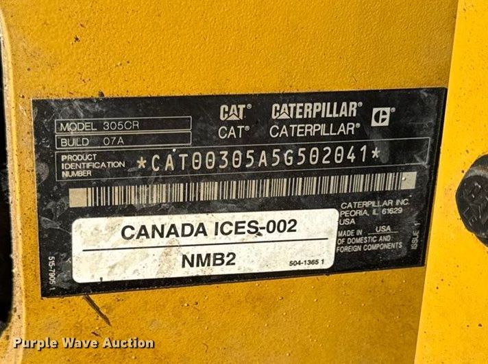 image for item DZ4405 2023 Caterpillar 305 CR mini excavator