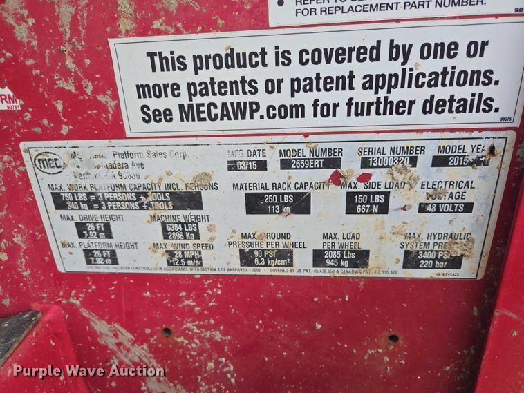 image for item EB1201 2015 MEC Crossover 2659 ERT scissor lift