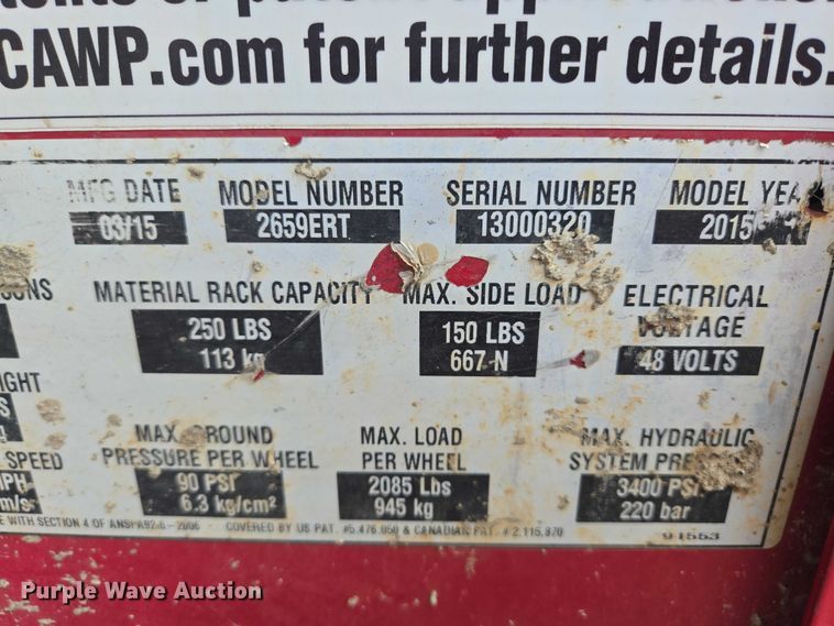 image for item EB1201 2015 MEC Crossover 2659 ERT scissor lift