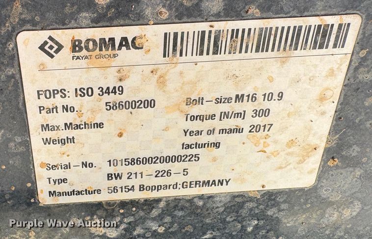 image for item EC8230 2017 Bomag BW 211 PD-5 single drum vibratory roller