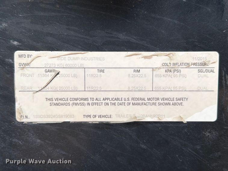 image for item ED5159 2016 Side Dump Industries DS39BAH1R2R11 side dump trailer