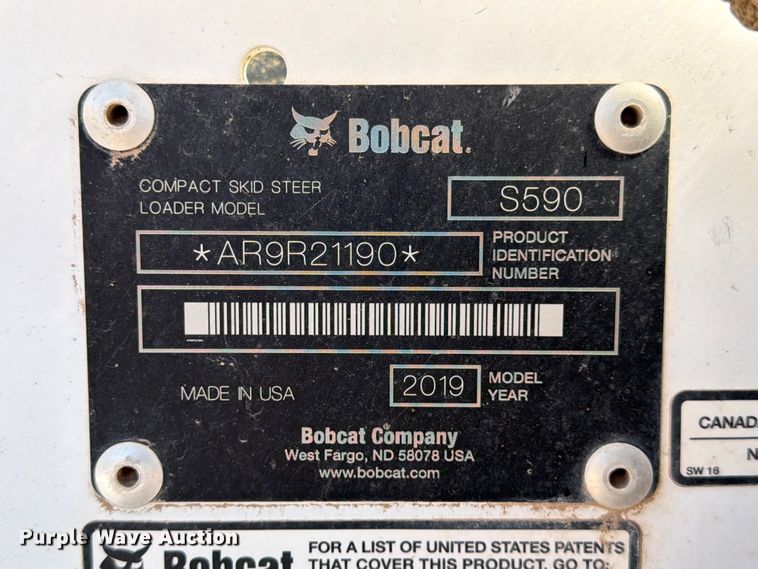 image for item ED5164 2019 Bobcat S590 skid steer loader