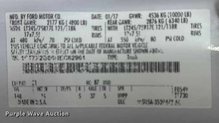 image for item EG2018 2017 Ford F250 Super Duty XL Ext. Cab utility bed pickup truck