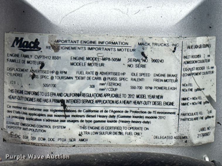 image for item EG2162 2013 Mack GU713 vacuum truck