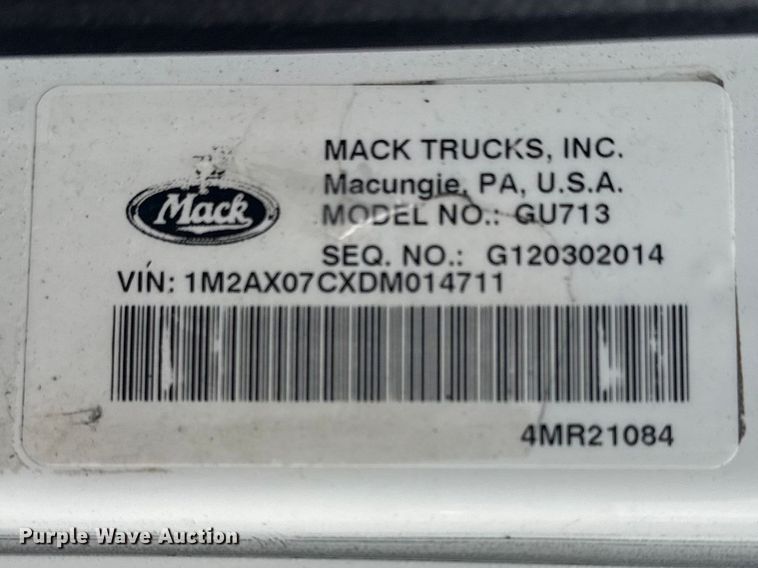 image for item EG2162 2013 Mack GU713 vacuum truck
