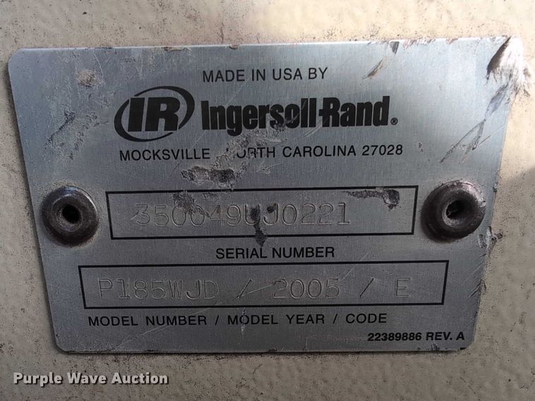image for item EG2753 2005 Ingersoll Rand P185WJD air compressor