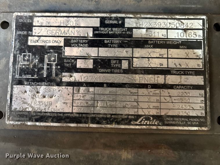 image for item EM5021 Linde H30T forklift