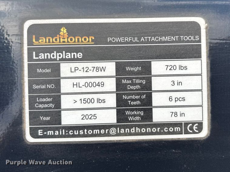 image for item EO4022 2025 Landhonor LP-12-78W skid steer land leveler