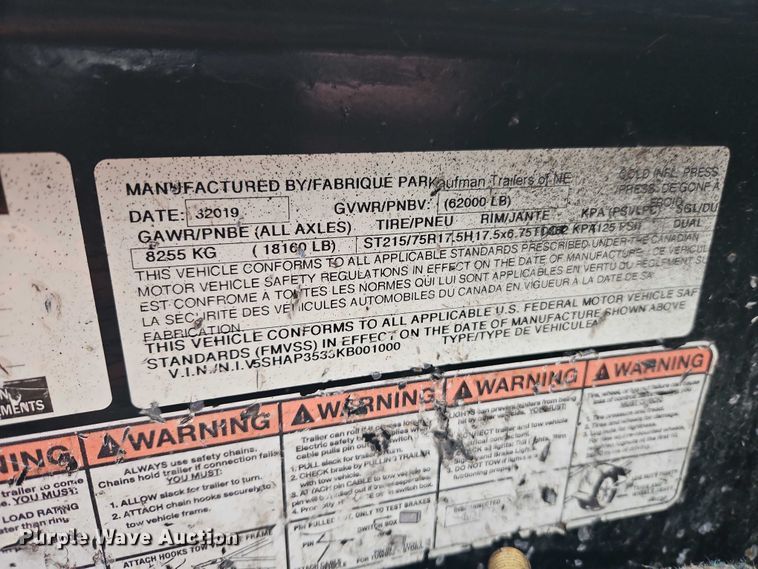 image for item EO7059 2019 Kaufman Trailers equipment trailer