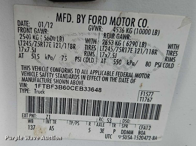 image for item EO7061 2012 Ford F350 Super Duty Utility Bed Pickup