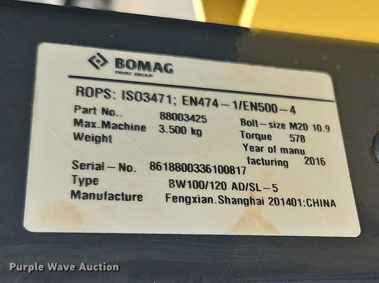 image for item EO7063 2016 Bomag BW120SL-5 double drum vibratory roller
