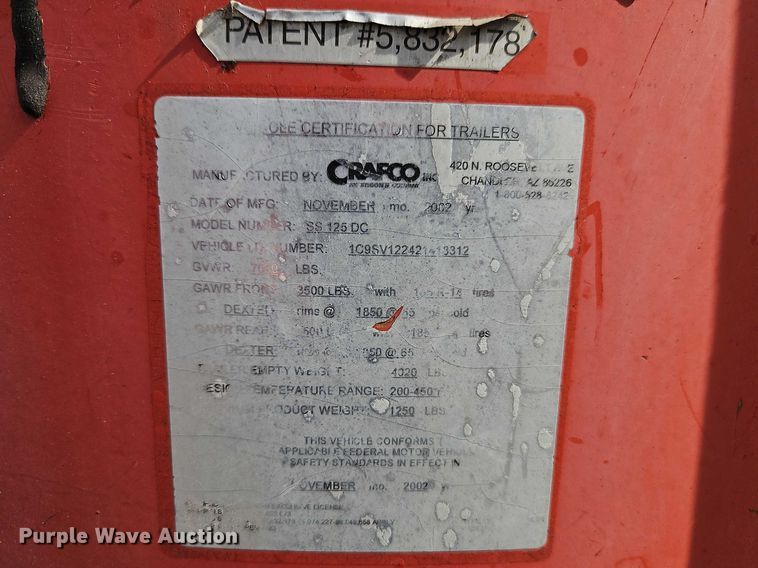 image for item EO7120 2002 Crafco SS 125 DC melter applicator