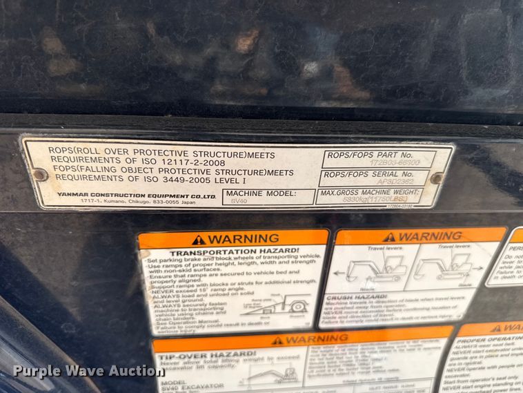 image for item ES5957 2021 Yanmar SV40 mini excavator