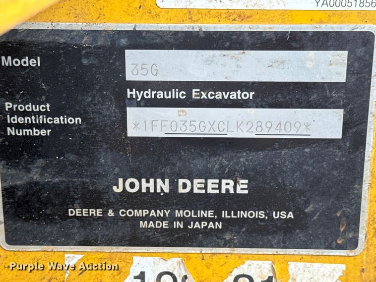 image for item ET1641 2020 John Deere 35G Mini excavator