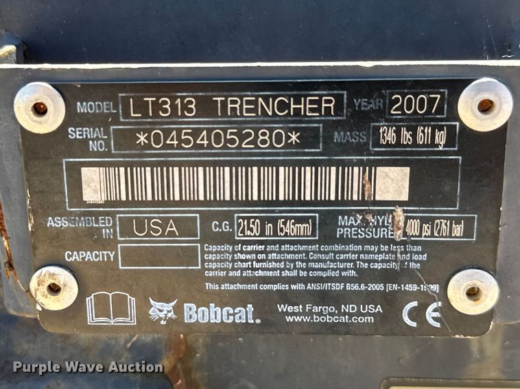 image for item ET1669 2007 Bobcat LT313 Trencher skid steer trencher