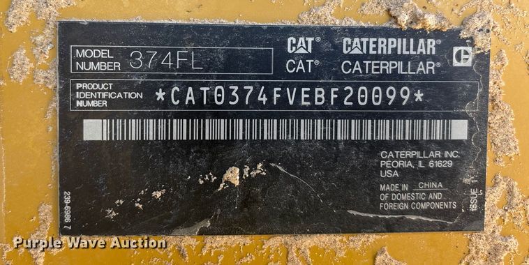 image for item EU4946 2018 Caterpillar 374FL excavator