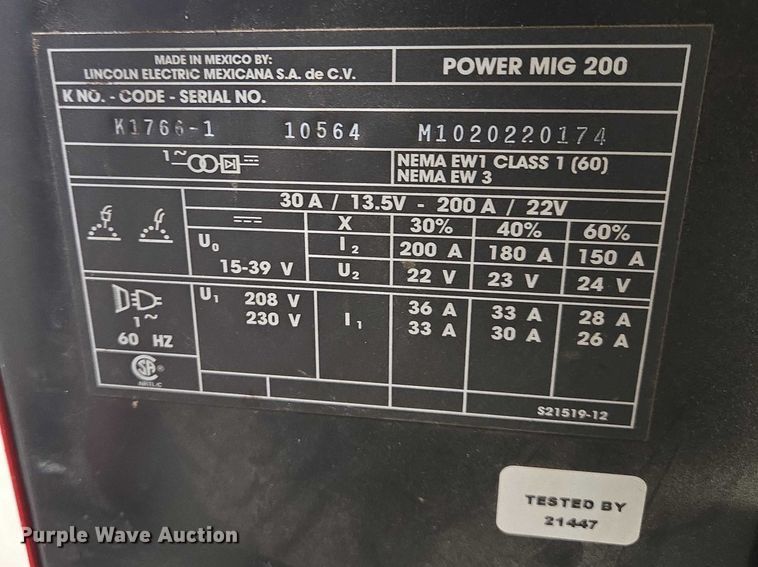 image for item EV5535 Lincoln Power Mig 200 welder