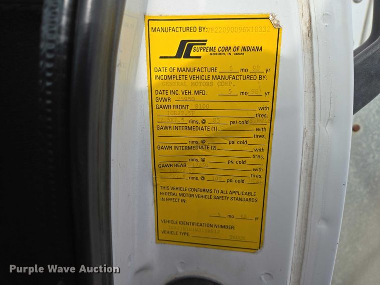 image for item EV5570 1998 Chevrolet C6500 box truck