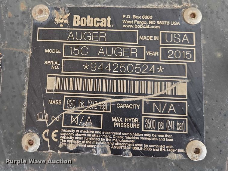 image for item EV5578 2015 Bobcat 15C skid steer auger