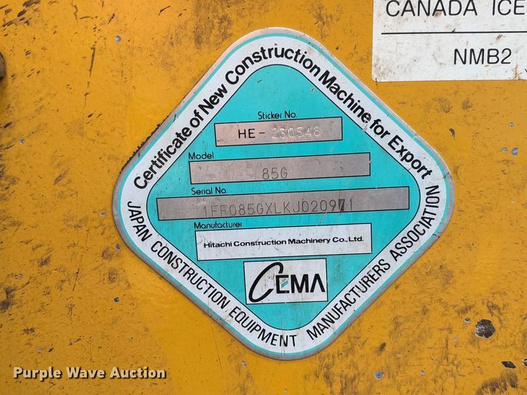 image for item FB3181 2020 John Deere 85G mini excavator